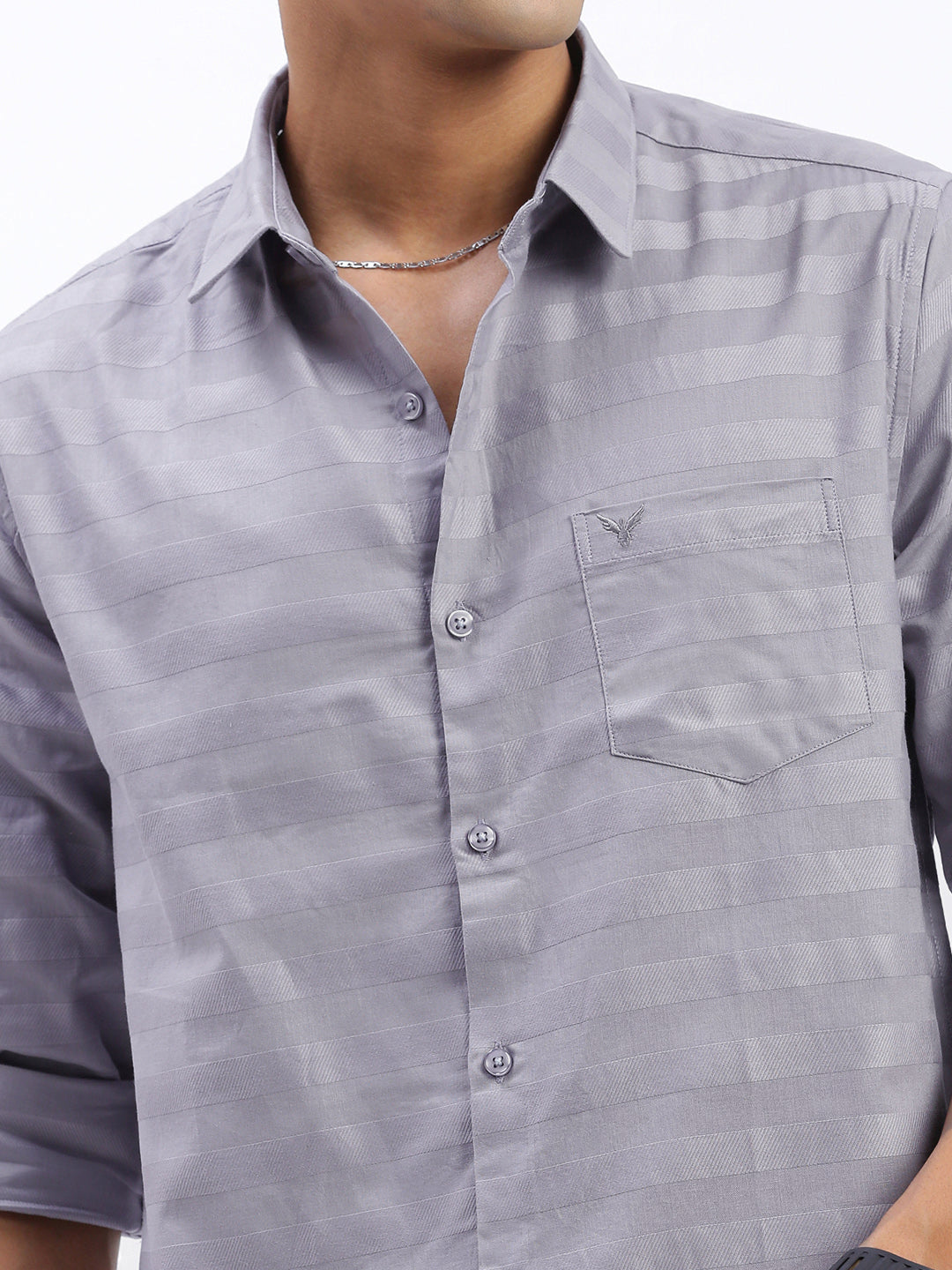 Men Solid Grey Slim Fit Shirt