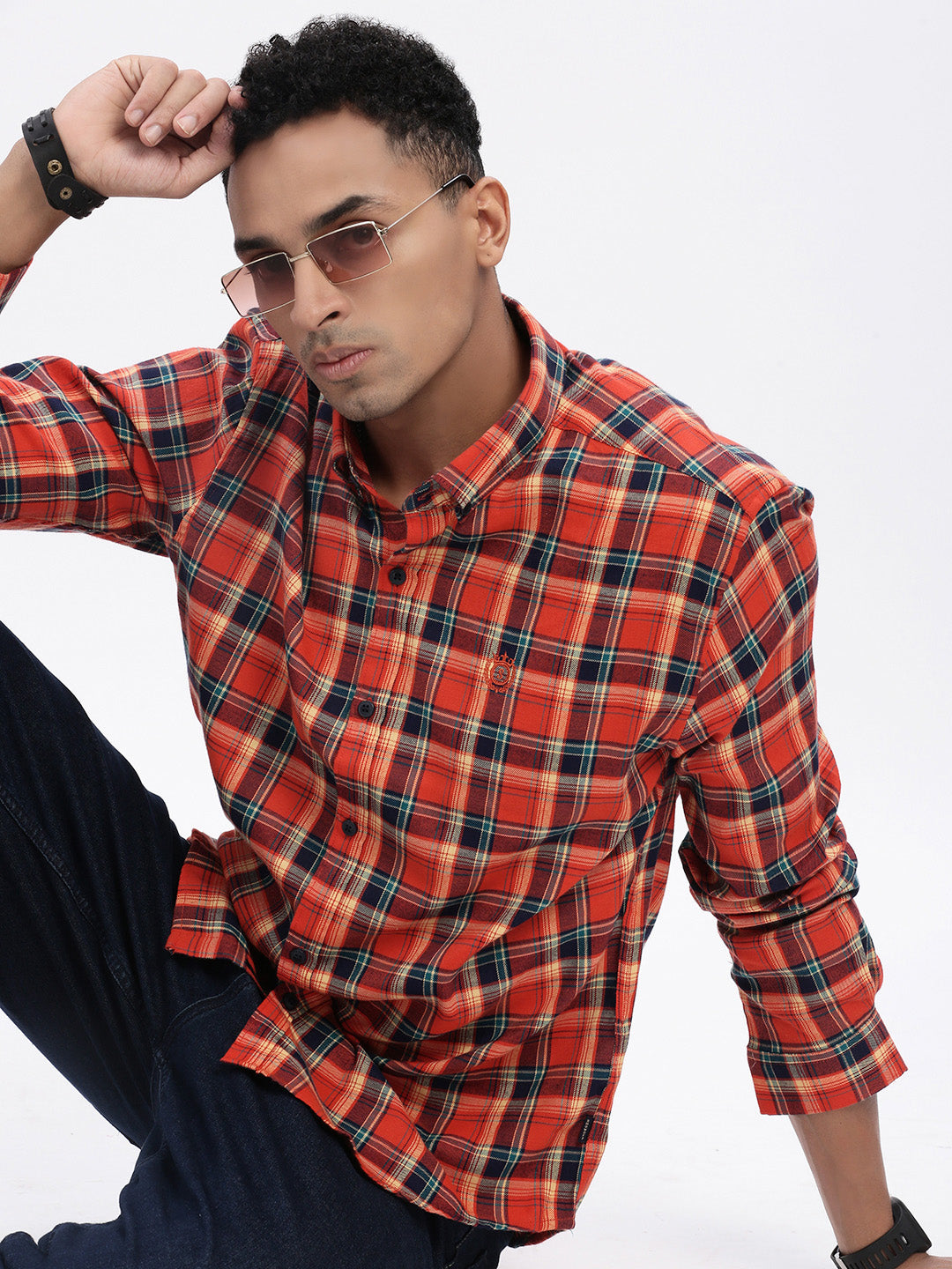 Men Red Checked Slim Fit Shirt