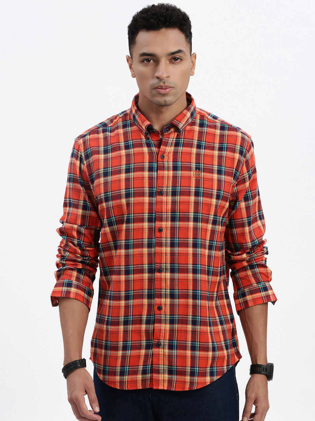 Men Red Checked Slim Fit Shirt