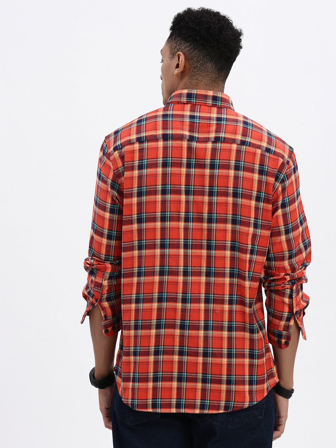 Men Red Checked Slim Fit Shirt