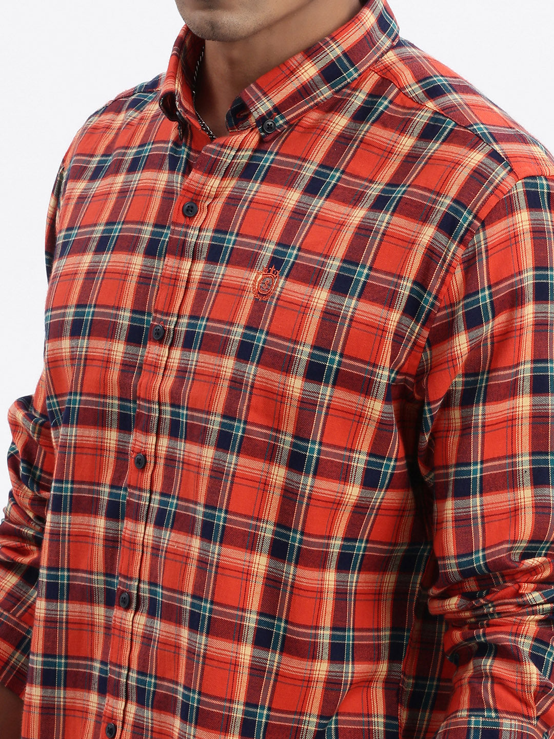 Men Red Checked Slim Fit Shirt