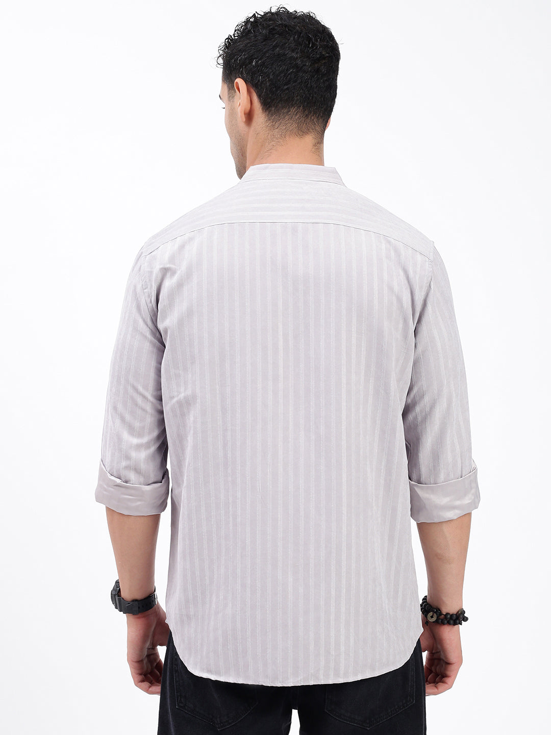 Men Striped Grey Slim Fit Shirt