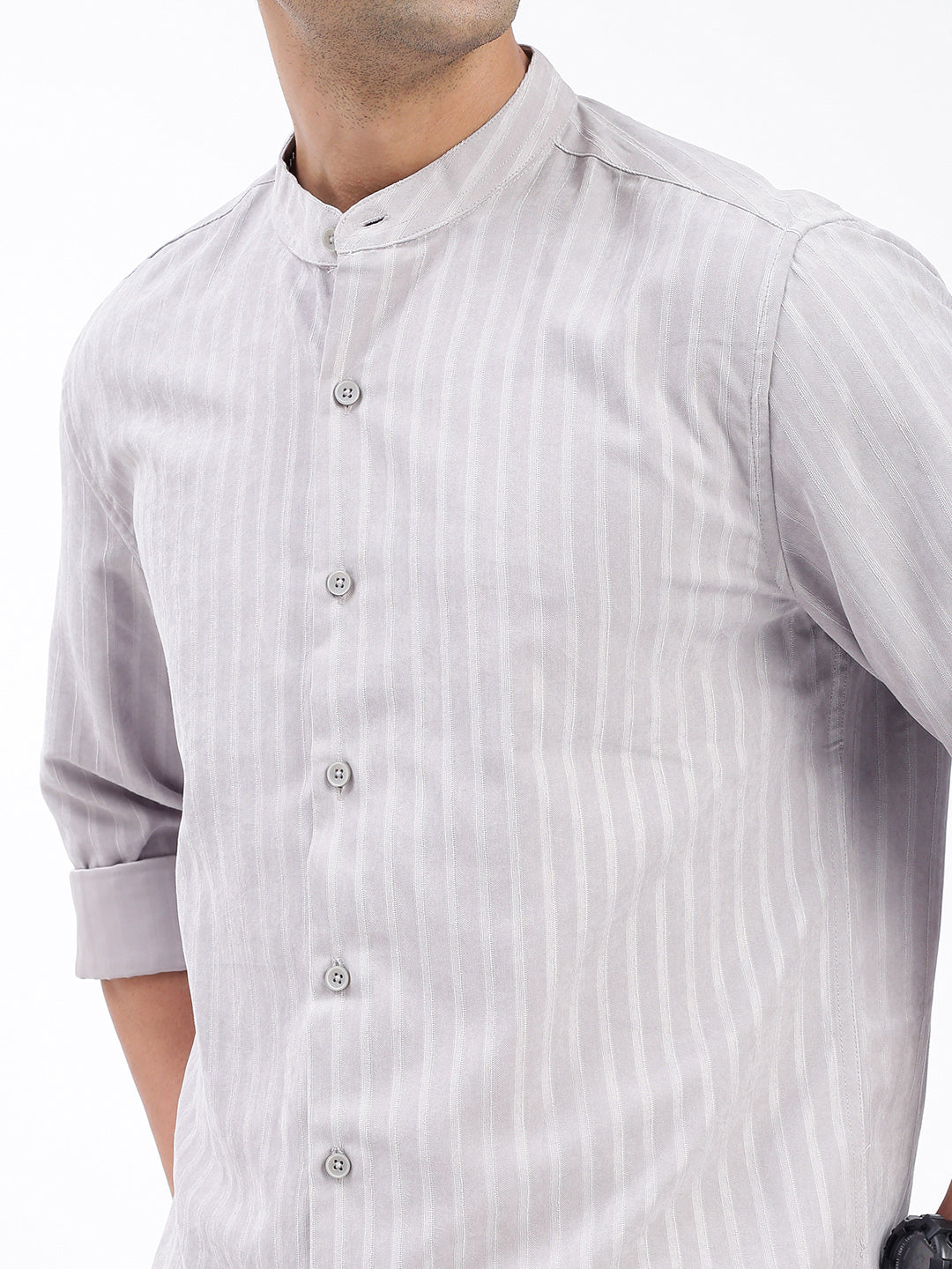 Men Striped Grey Slim Fit Shirt