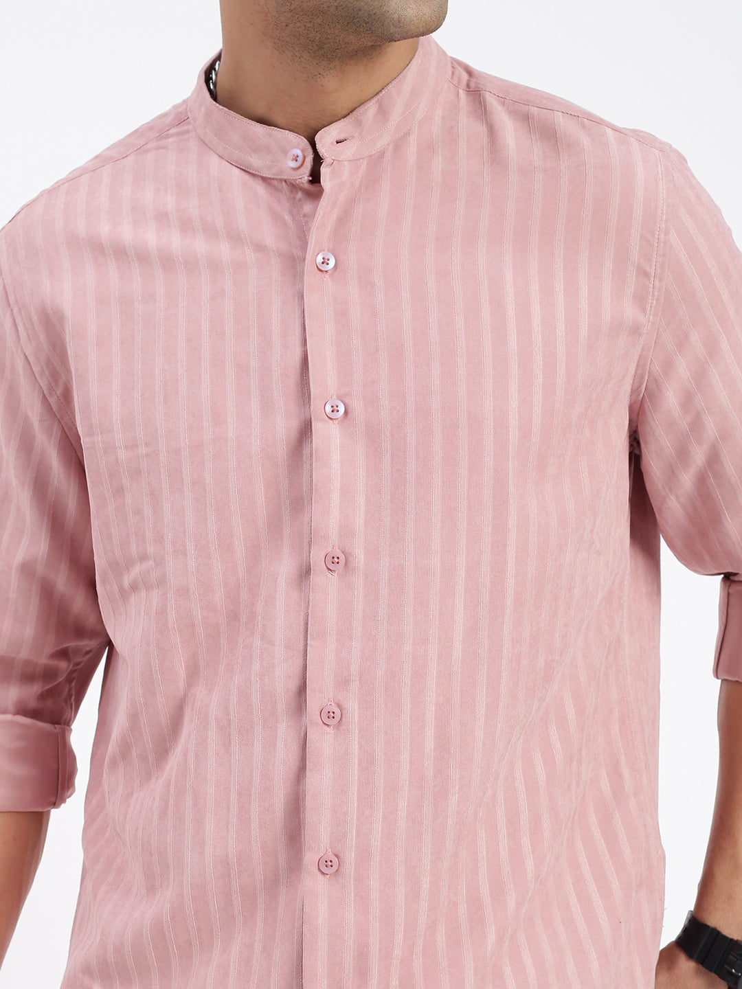 Men Striped Peach Slim Fit Shirt