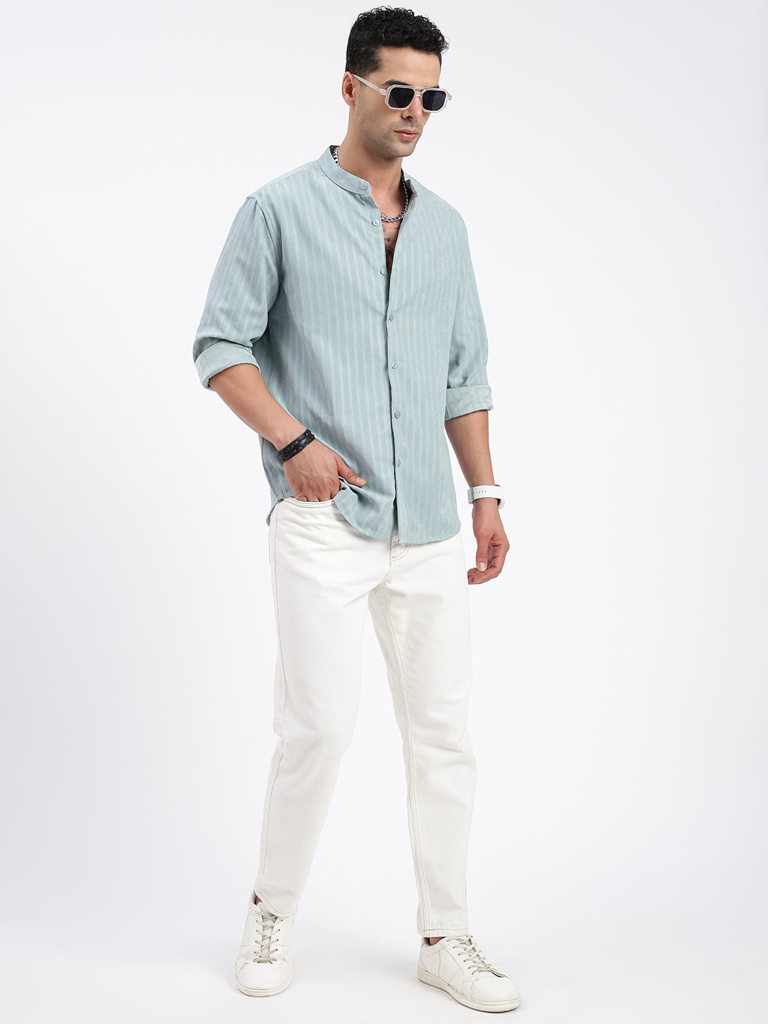 Men Striped Blue Slim Fit Shirt