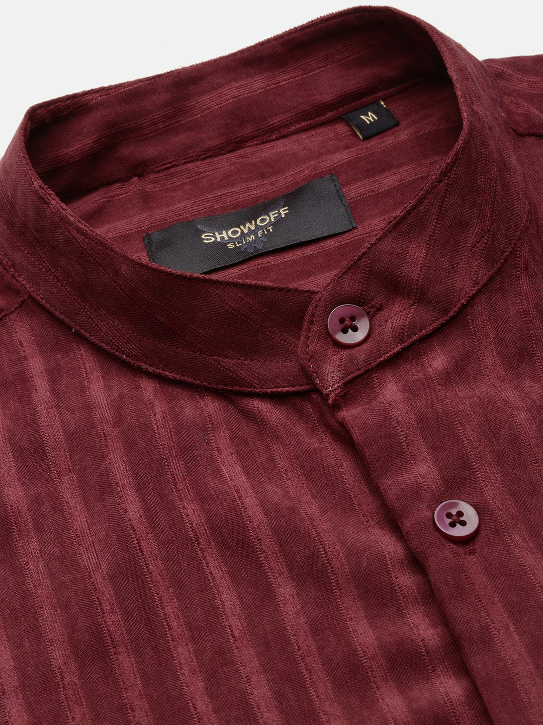 Men Striped Maroon Slim Fit Shirt