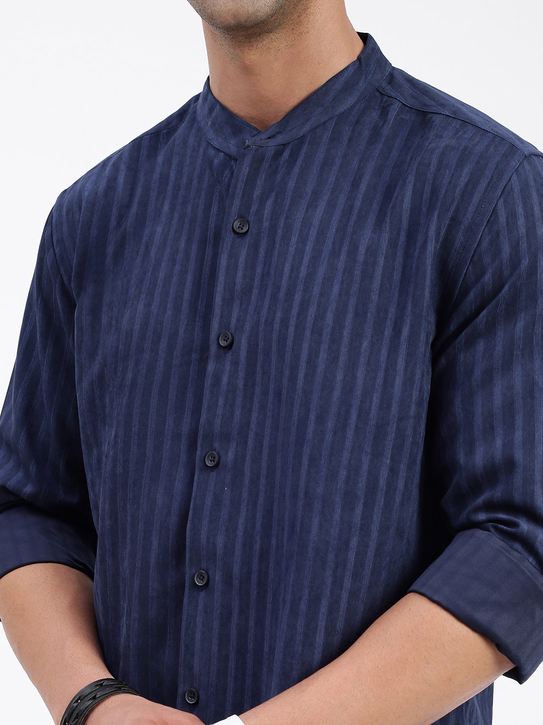 Men Striped Navy Blue Slim Fit Shirt