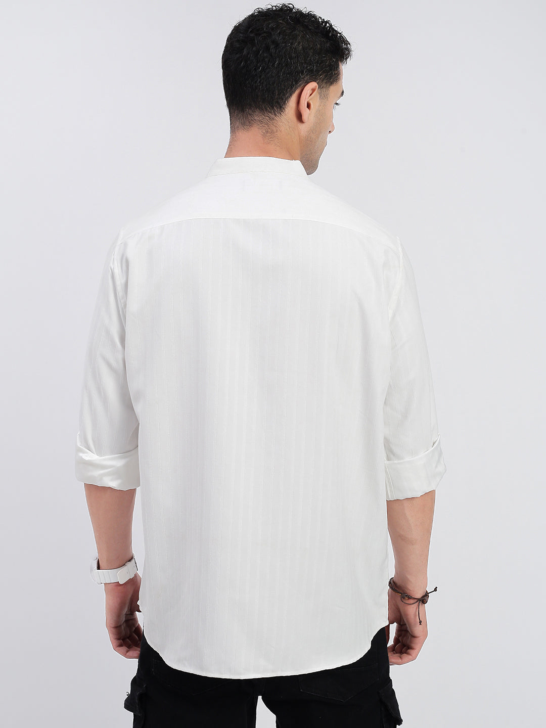 Men Striped White Slim Fit Shirt