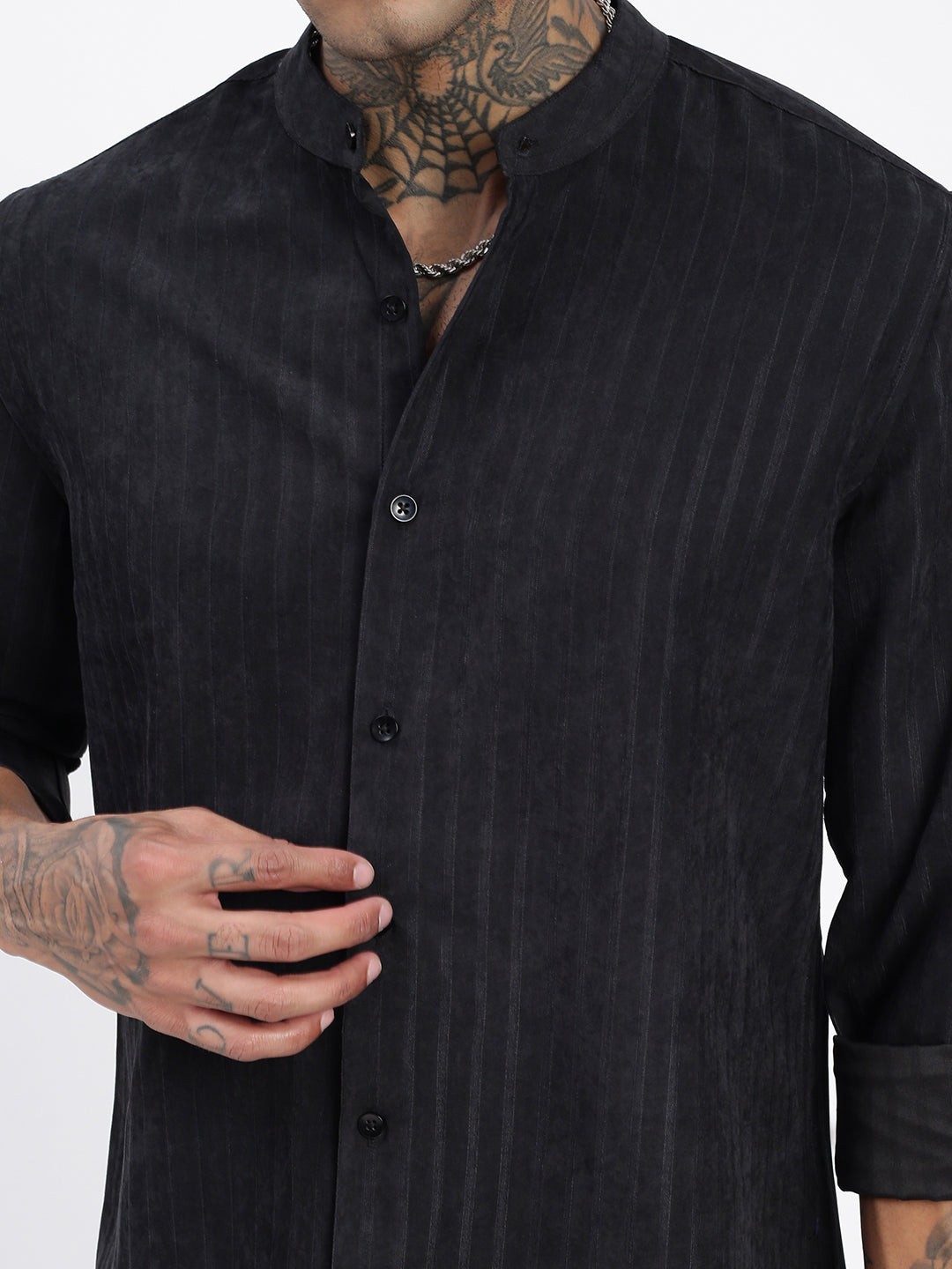 Men Striped Black Slim Fit Shirt