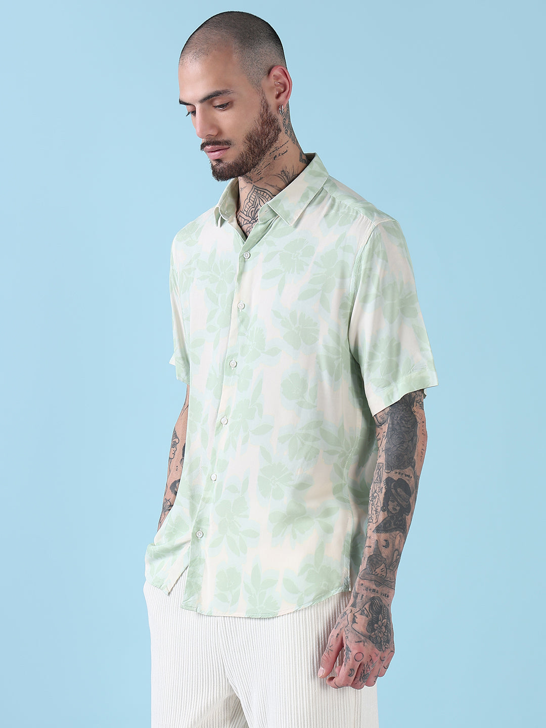 Men's Green Floral Slim Fit Shirt