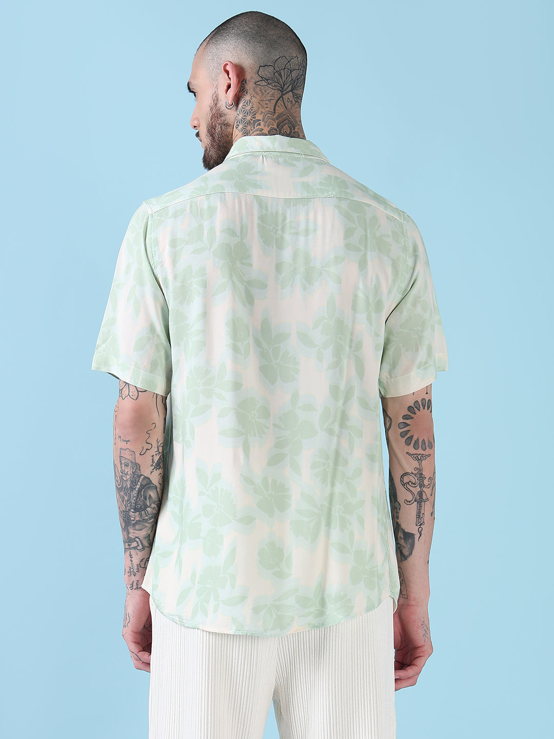 Men's Green Floral Slim Fit Shirt