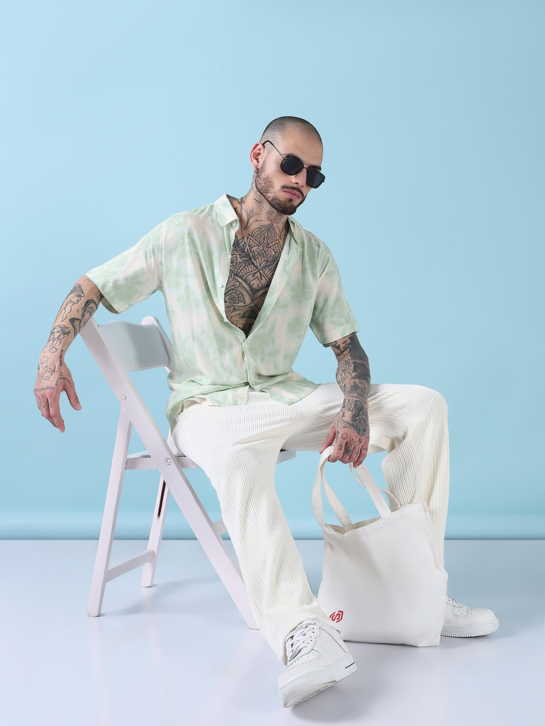 Men's Green Floral Slim Fit Shirt