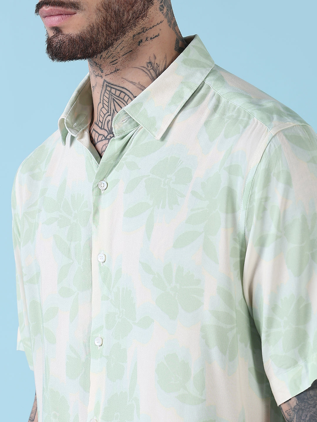 Men's Green Floral Slim Fit Shirt