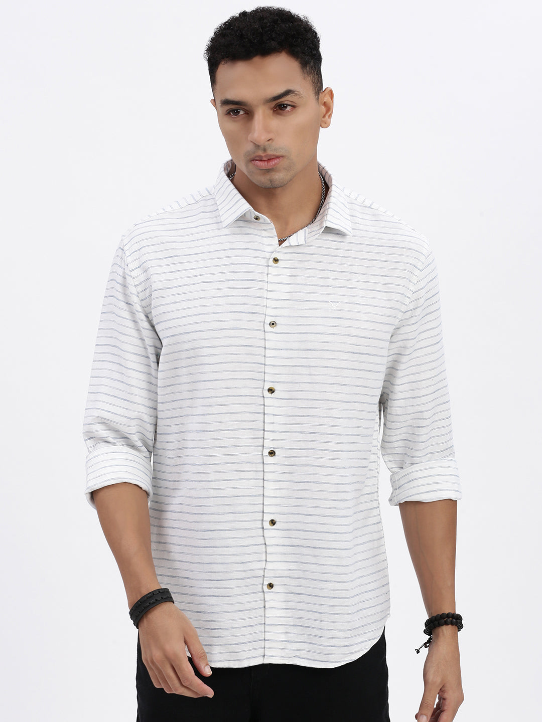 Men White Striped Slim Fit Shirt