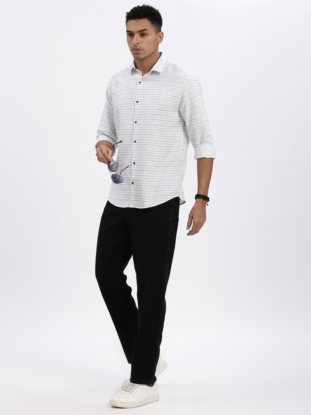 Men White Striped Slim Fit Shirt