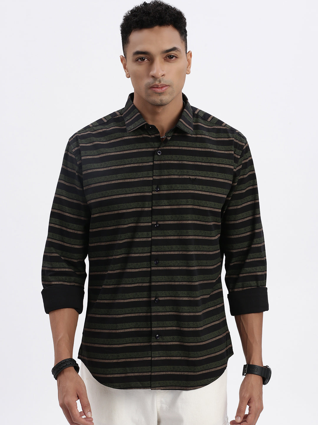 Men Black Striped Slim Fit Shirt