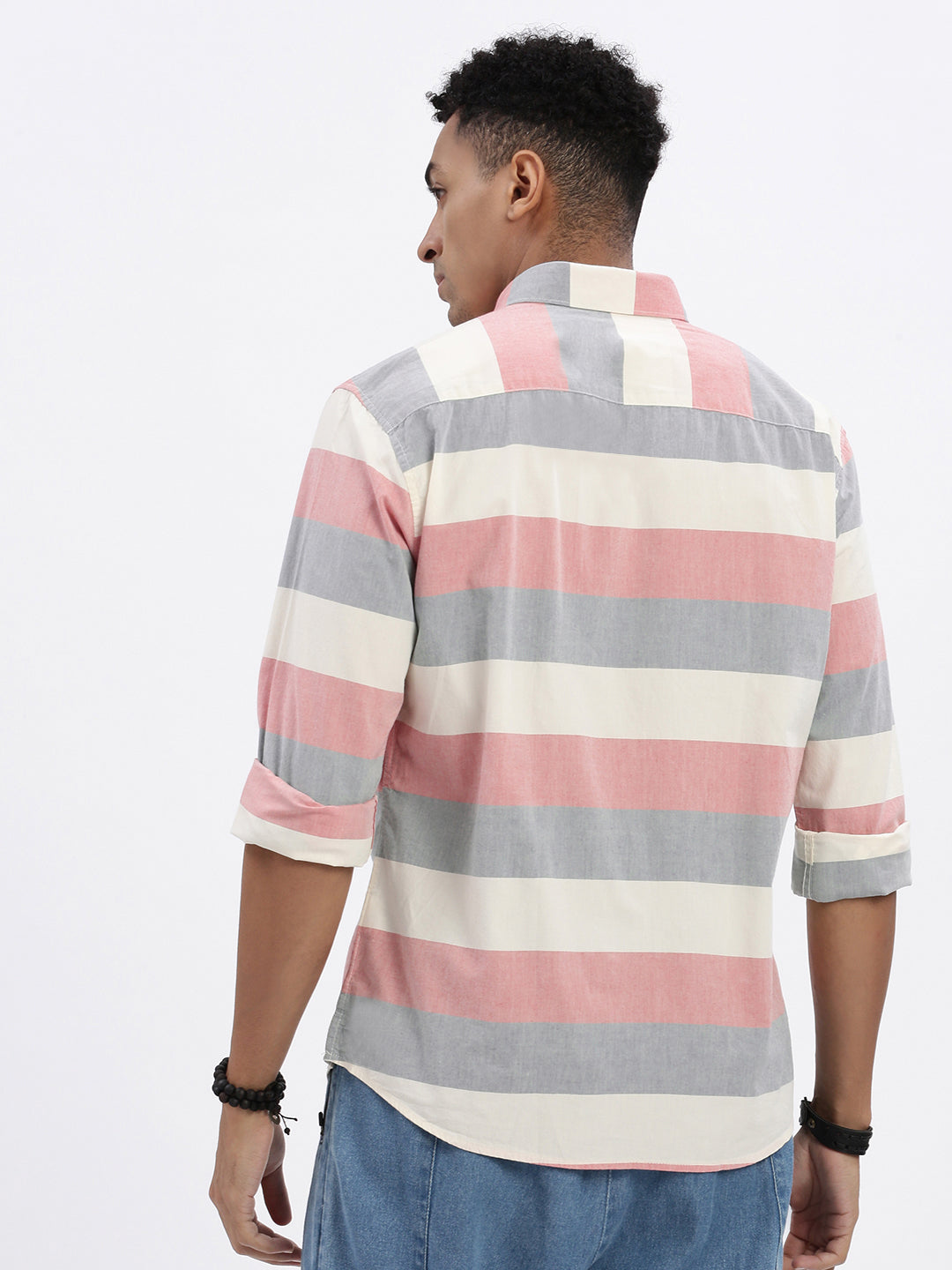 Men Peach Striped Slim Fit Shirt