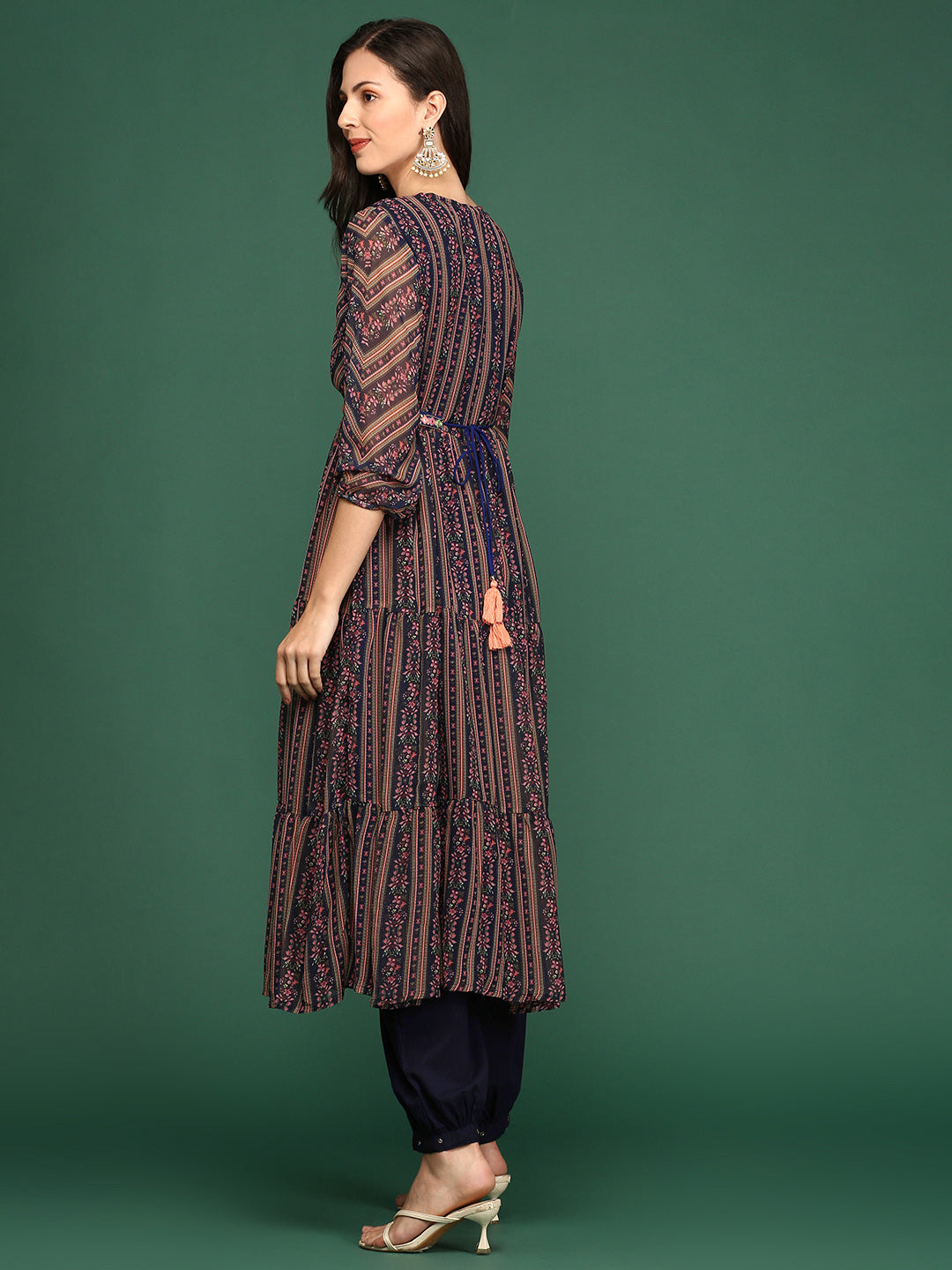 Women's Navy Blue Floral Anarkali Kurta