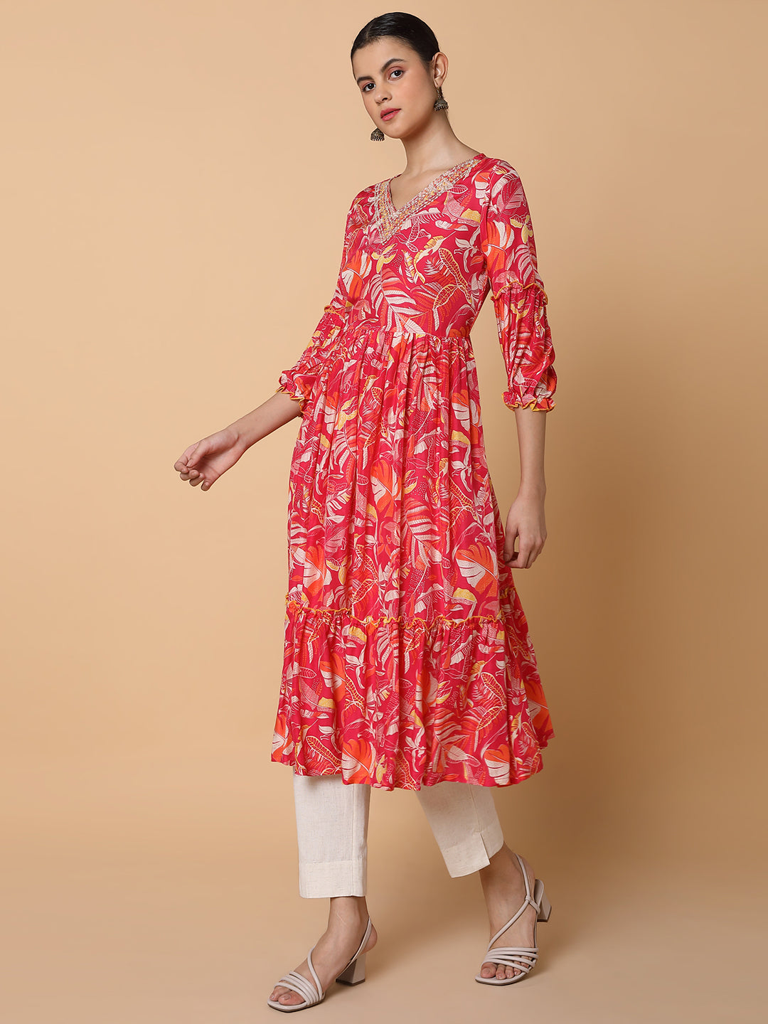 Women Floral Pink Anarkali Kurta