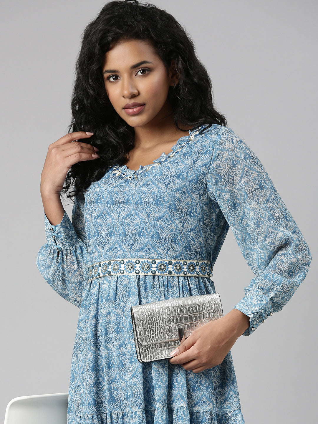 Women Blue Ethnic Motifs Empire Kurta