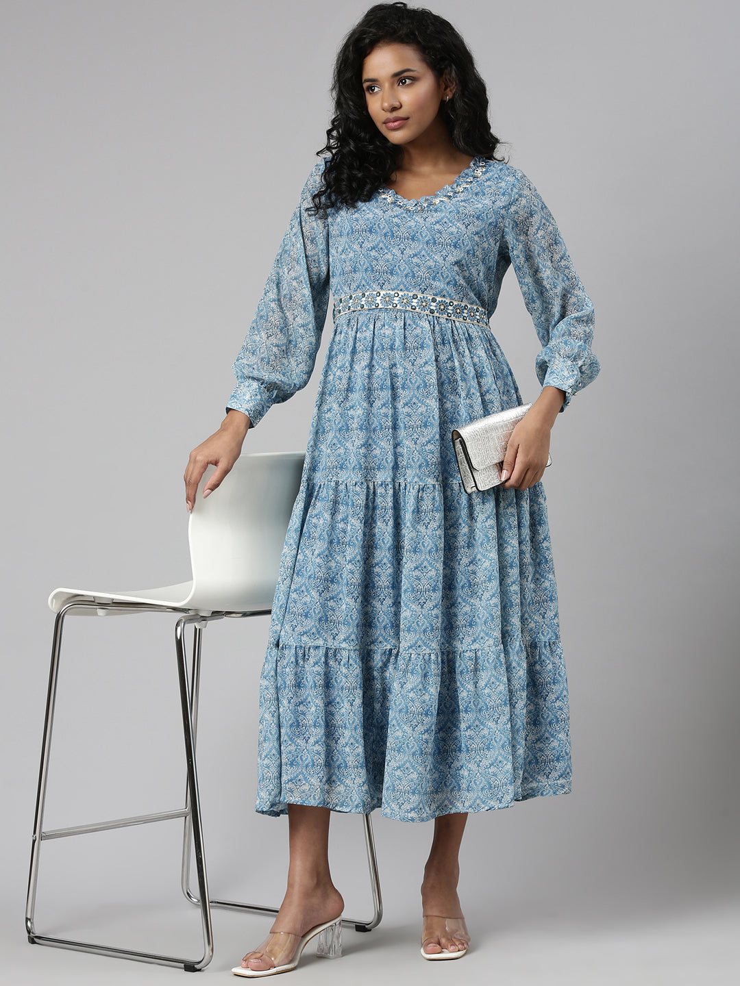 Women Blue Ethnic Motifs Empire Kurta