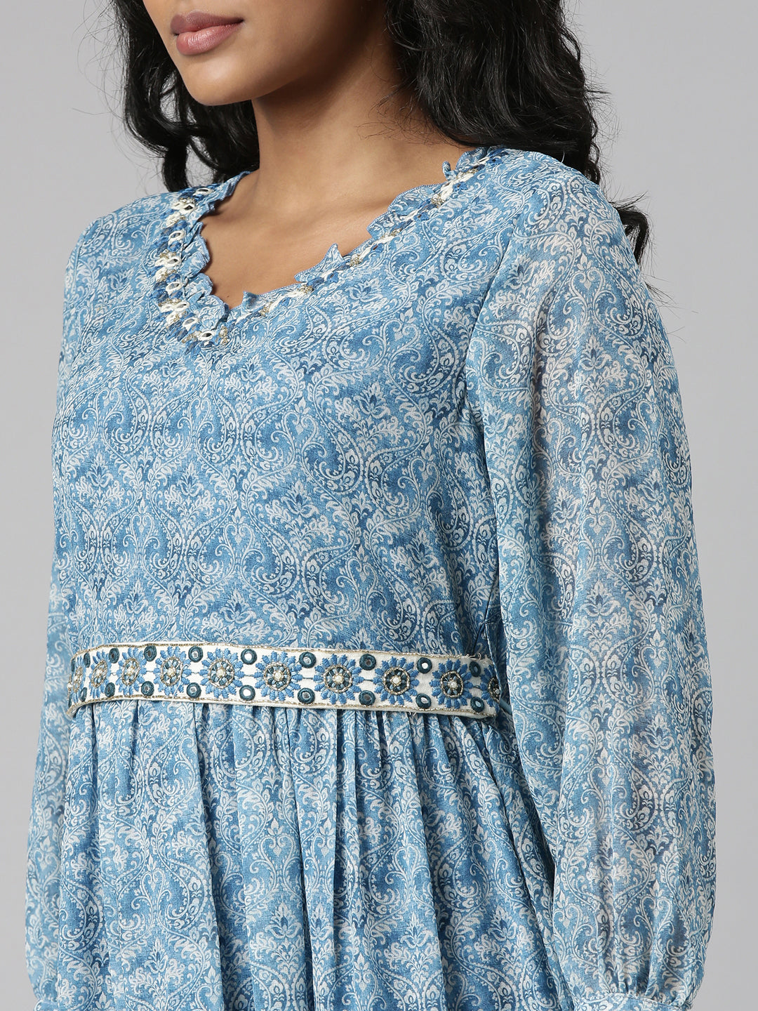 Women Blue Ethnic Motifs Empire Kurta