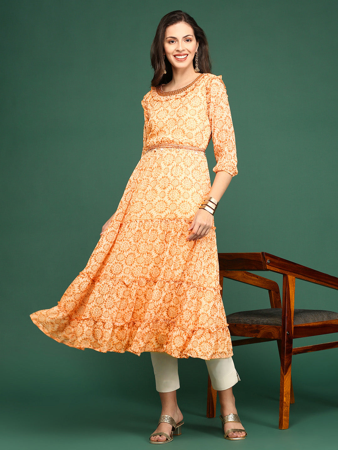 Women's Yellow Embellished Anarkali Kurta