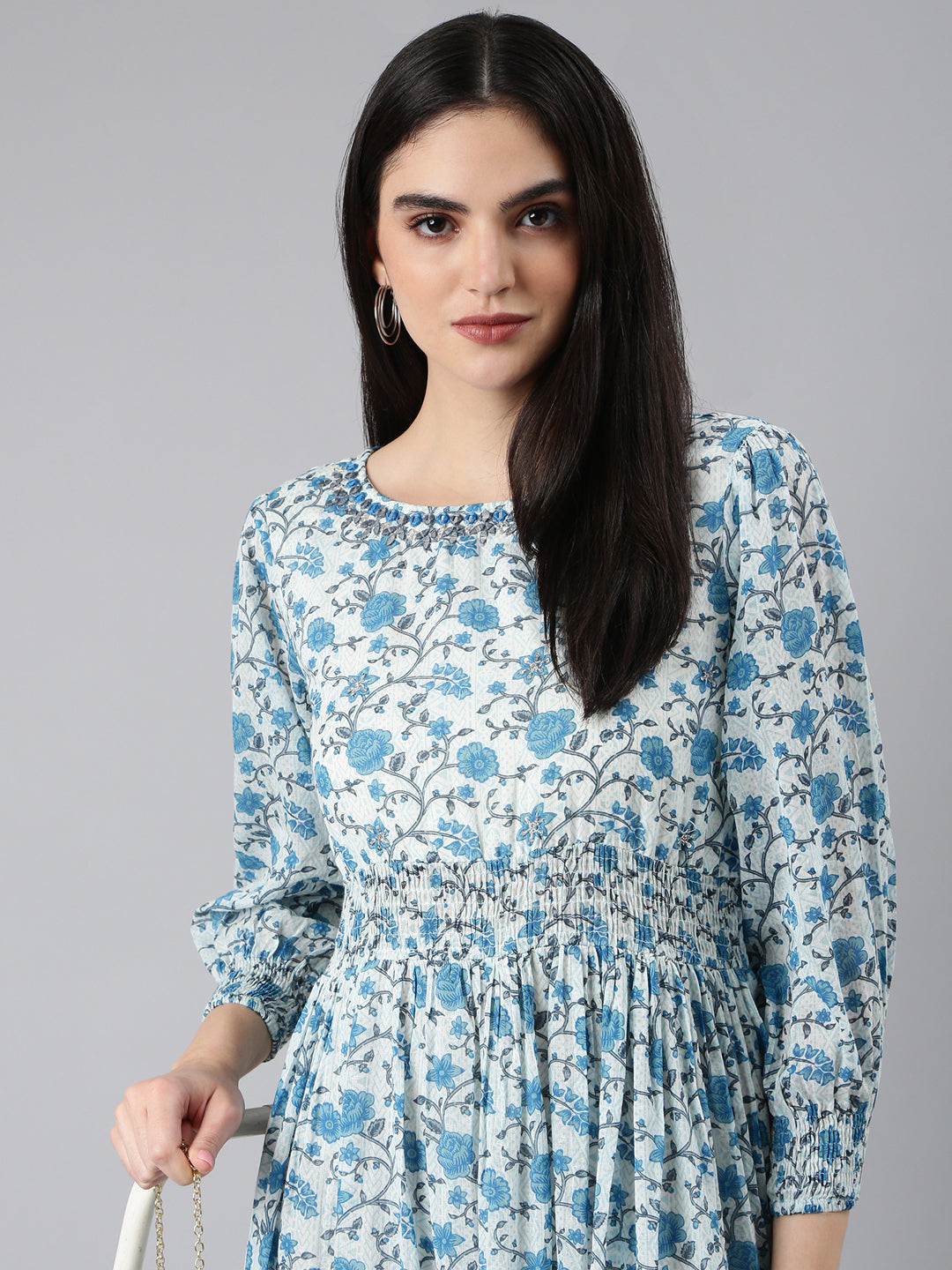 Women Printed A-Line White Dress