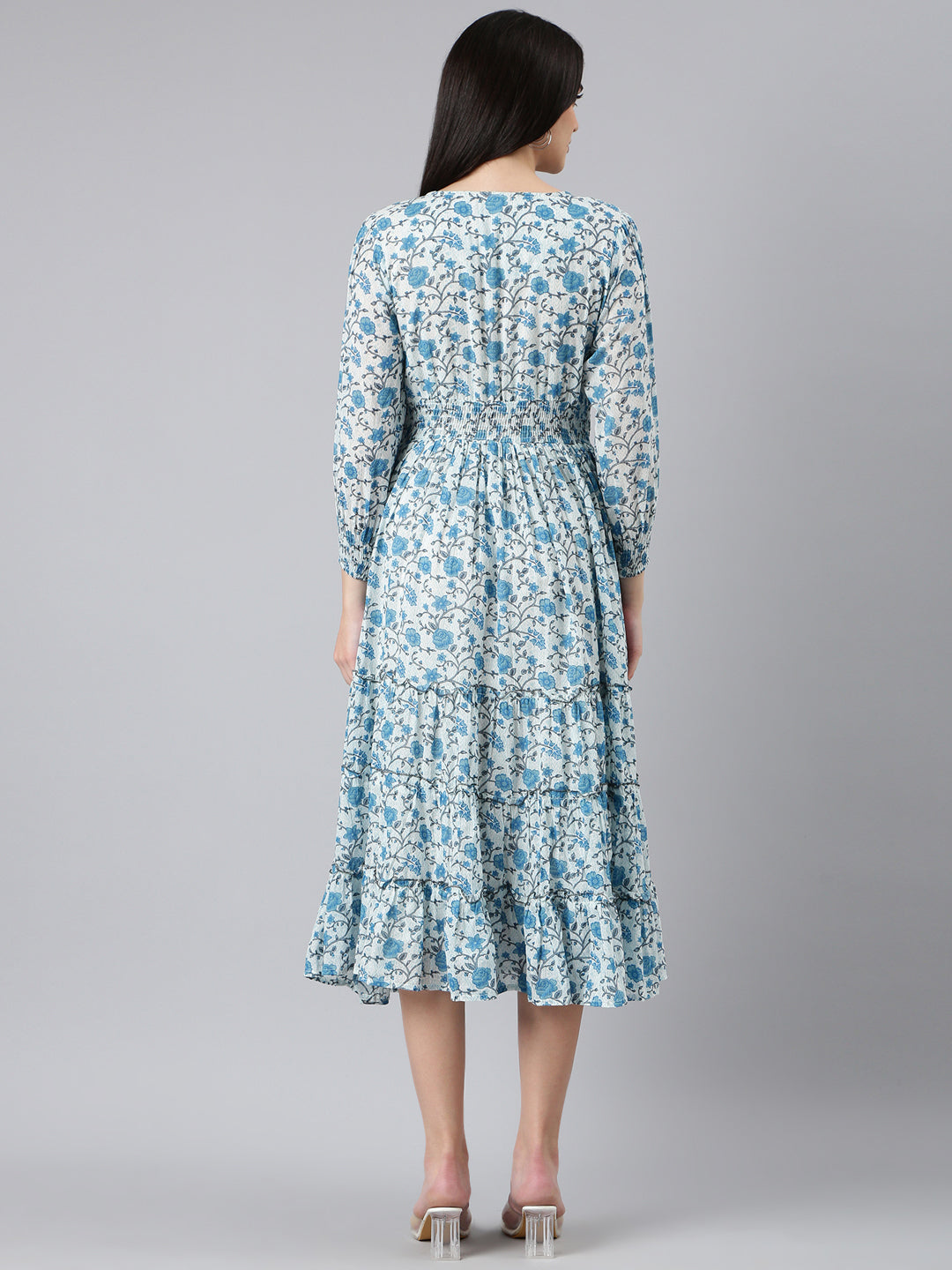 Women Printed A-Line White Dress