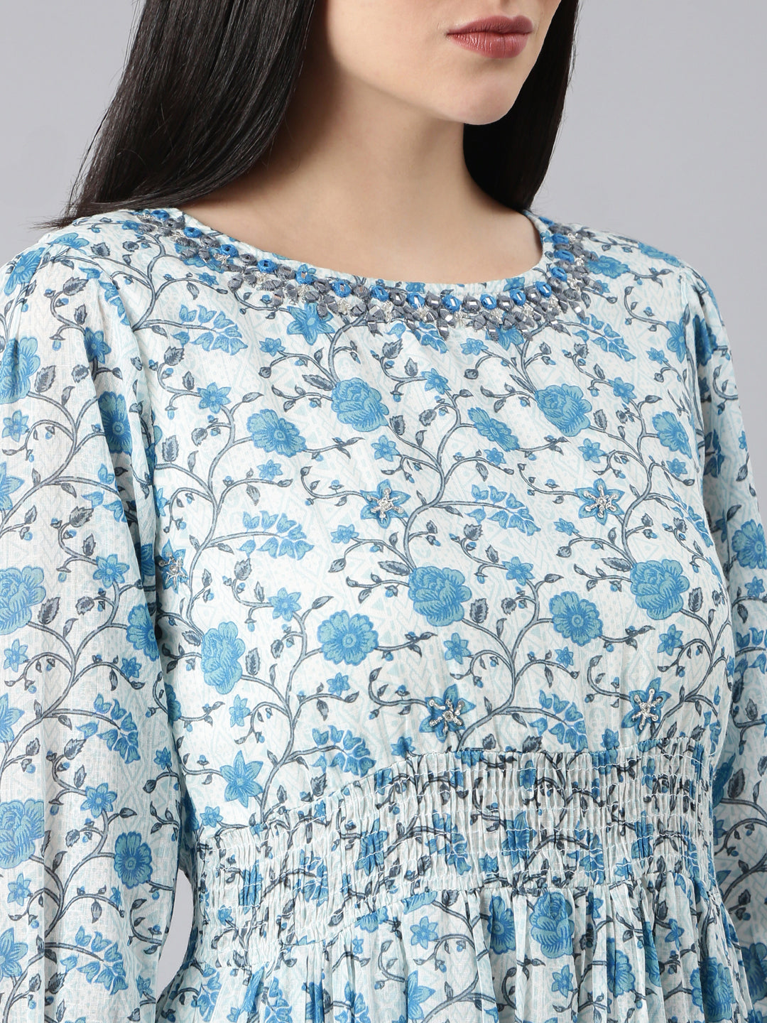 Women Printed A-Line White Dress