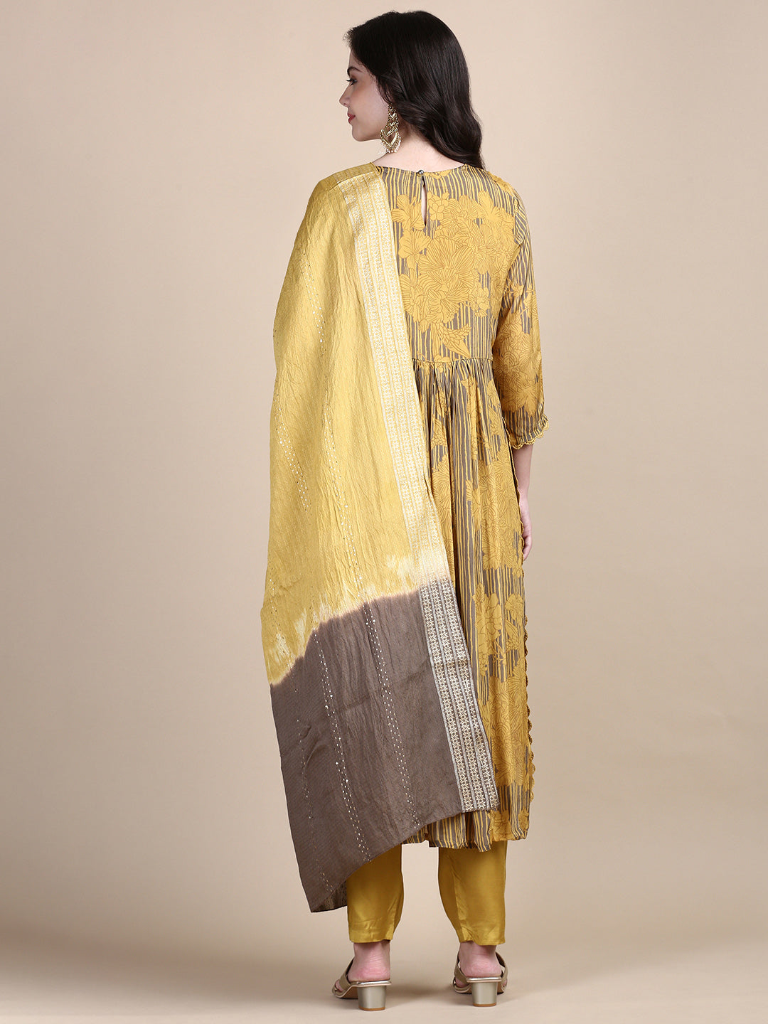 Women Floral Mustard Straight Kurta Set with Dupatta