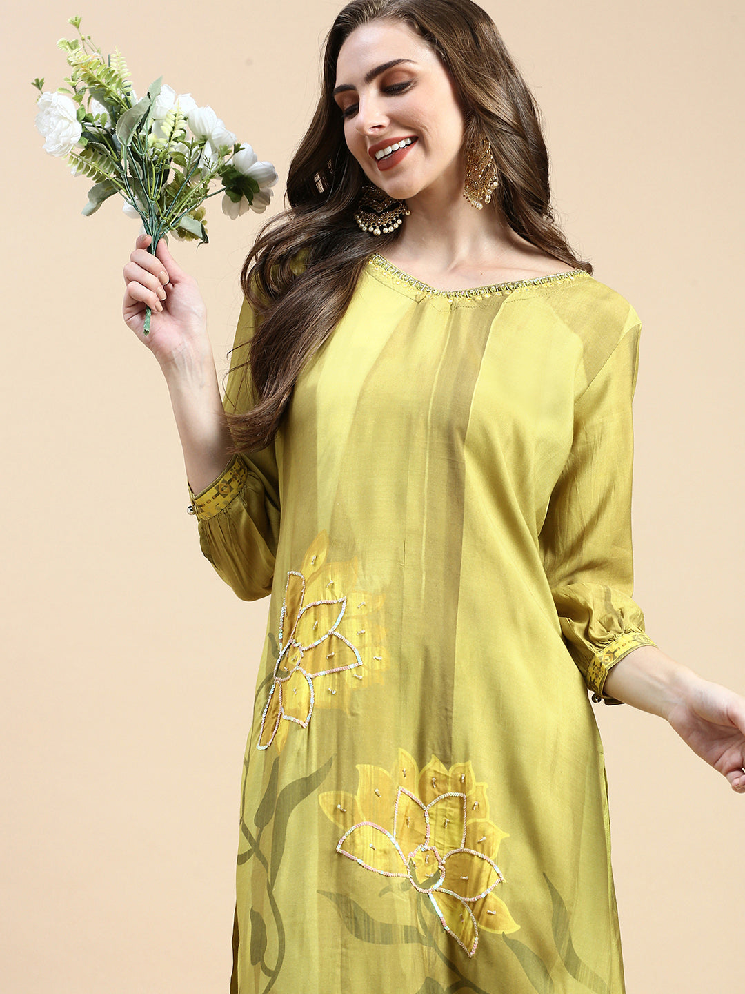 Women Floral Green Straight Kurta Set