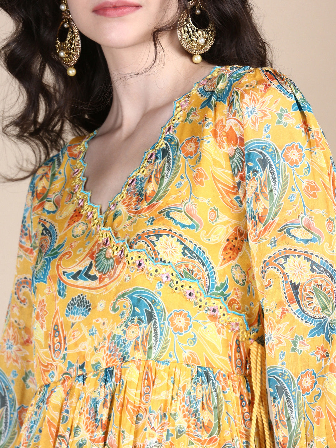 Women Yellow Paisley Anarkali Kurta Set with Dupatta