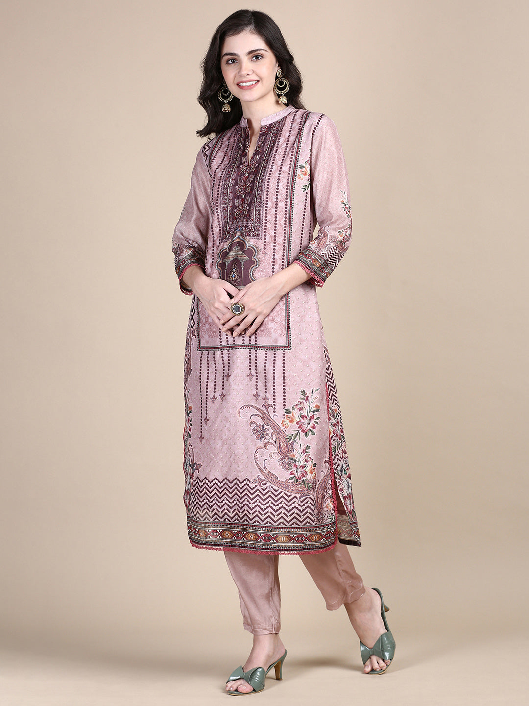 Women Ethnic Motifs Peach Straight Kurta Set with Dupatta