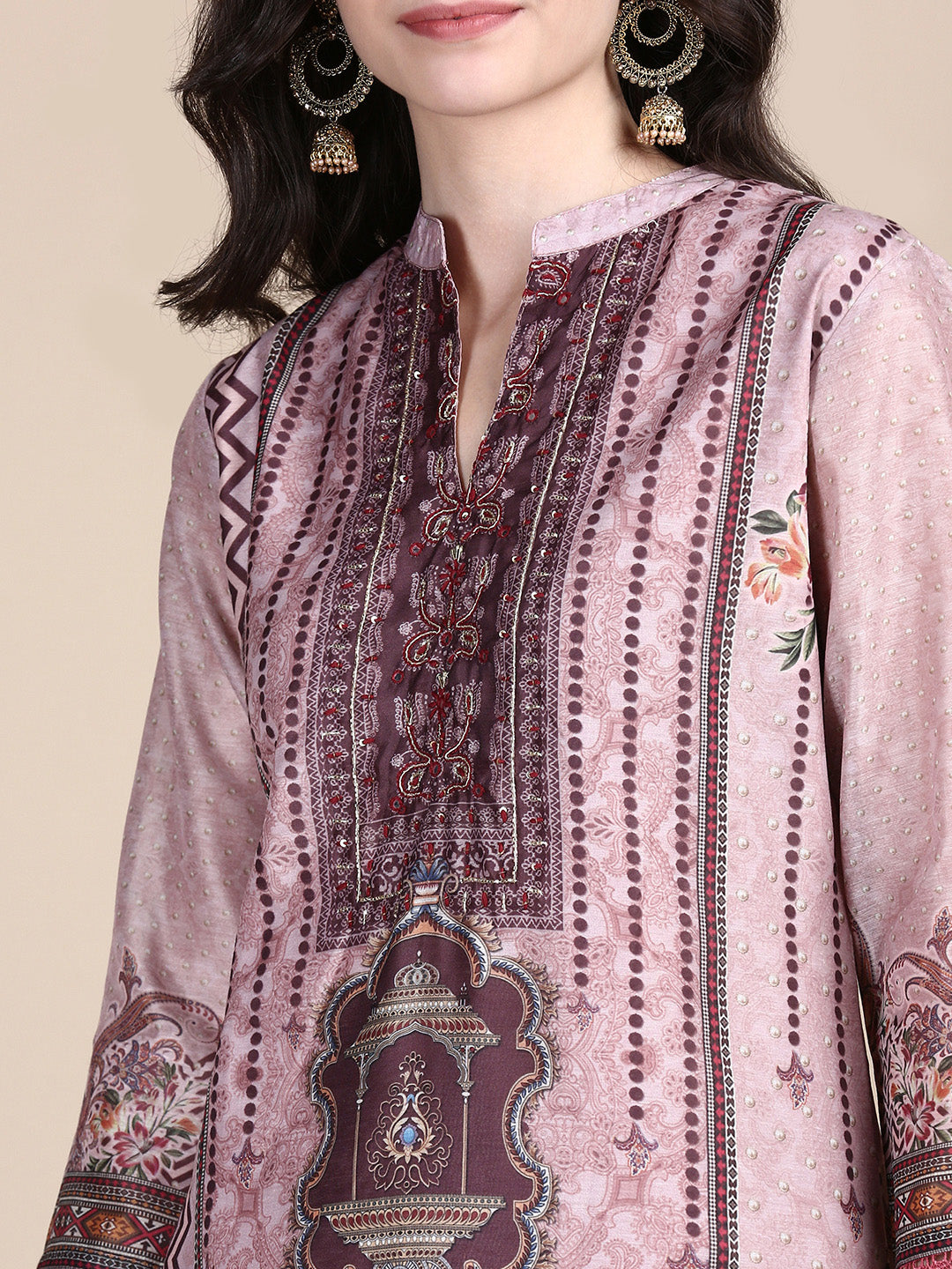 Women Ethnic Motifs Peach Straight Kurta Set with Dupatta