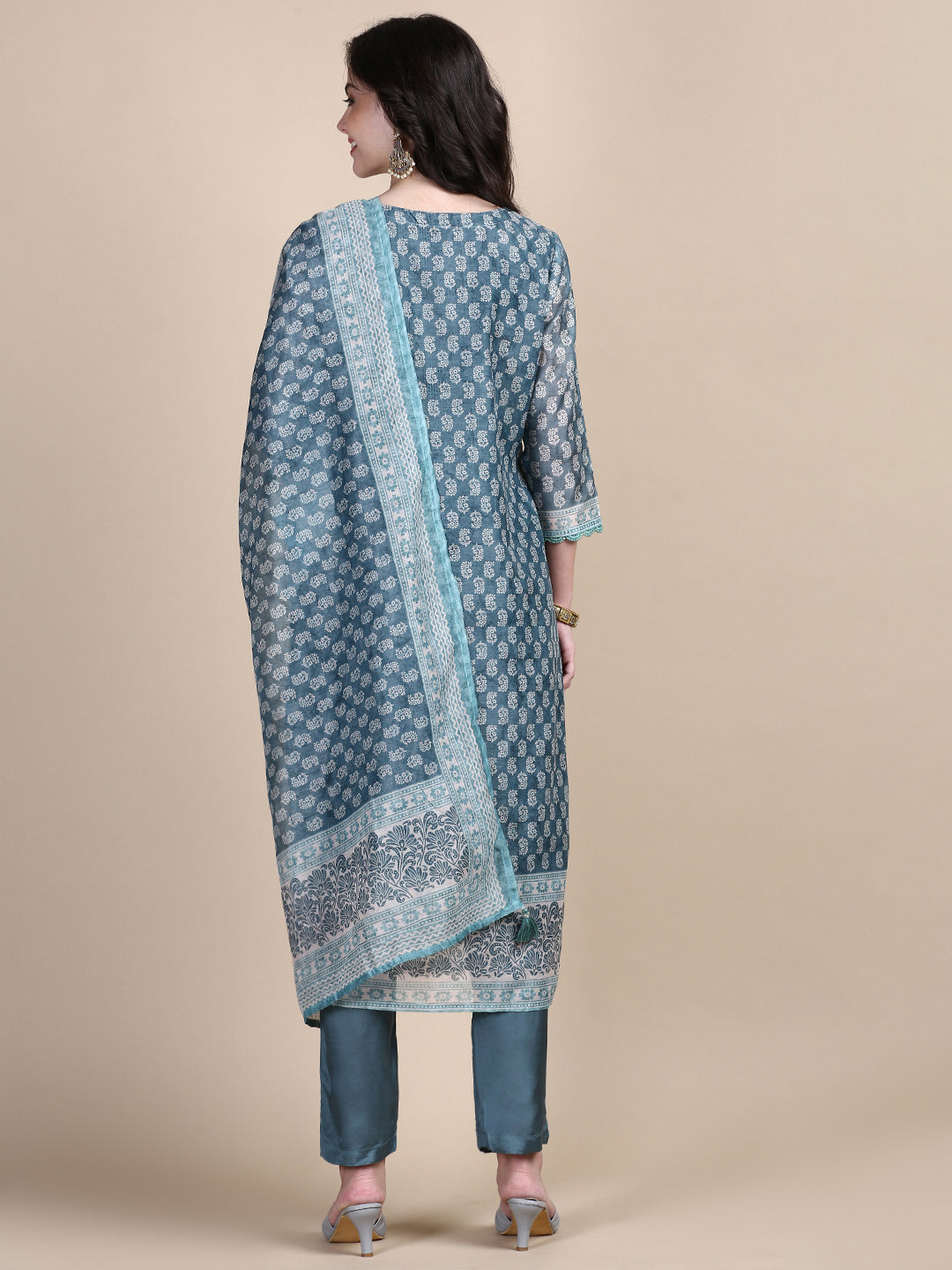 Women Ethnic Motifs Teal Straight Kurta Set with Dupatta