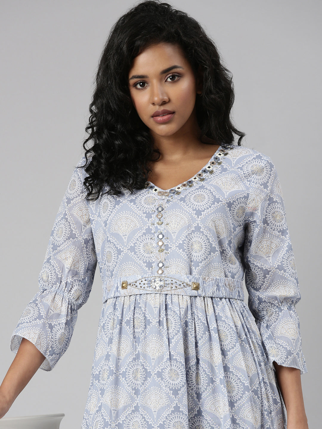 Women Grey Ethnic Motifs Empire Kurta