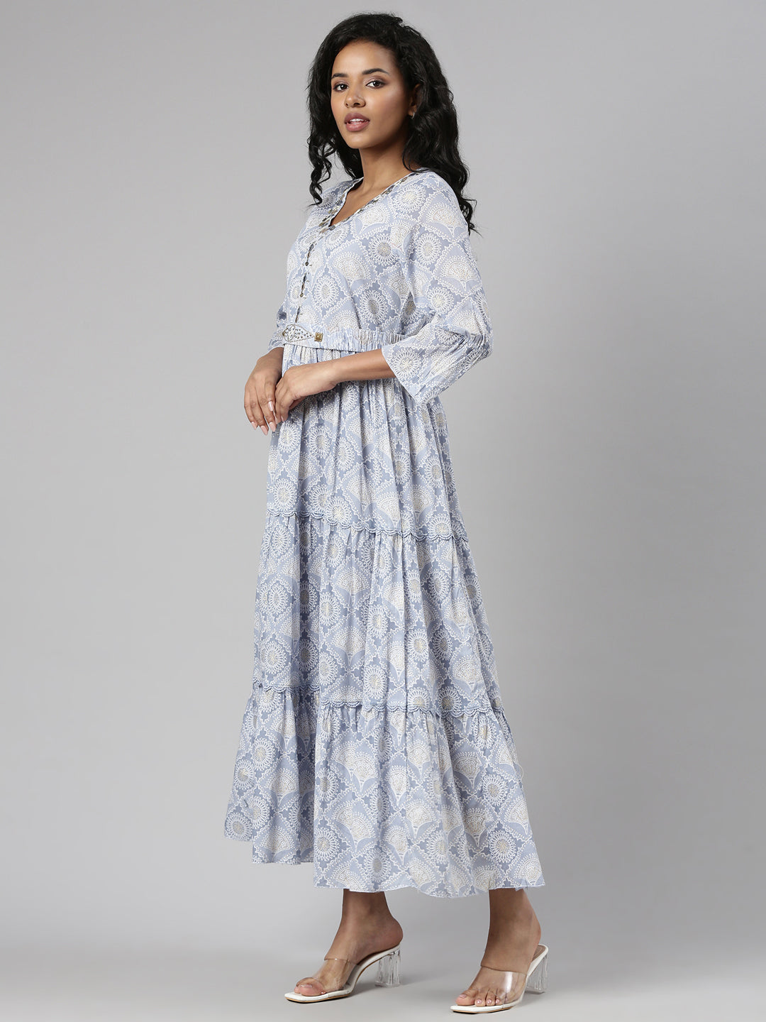 Women Grey Ethnic Motifs Empire Kurta