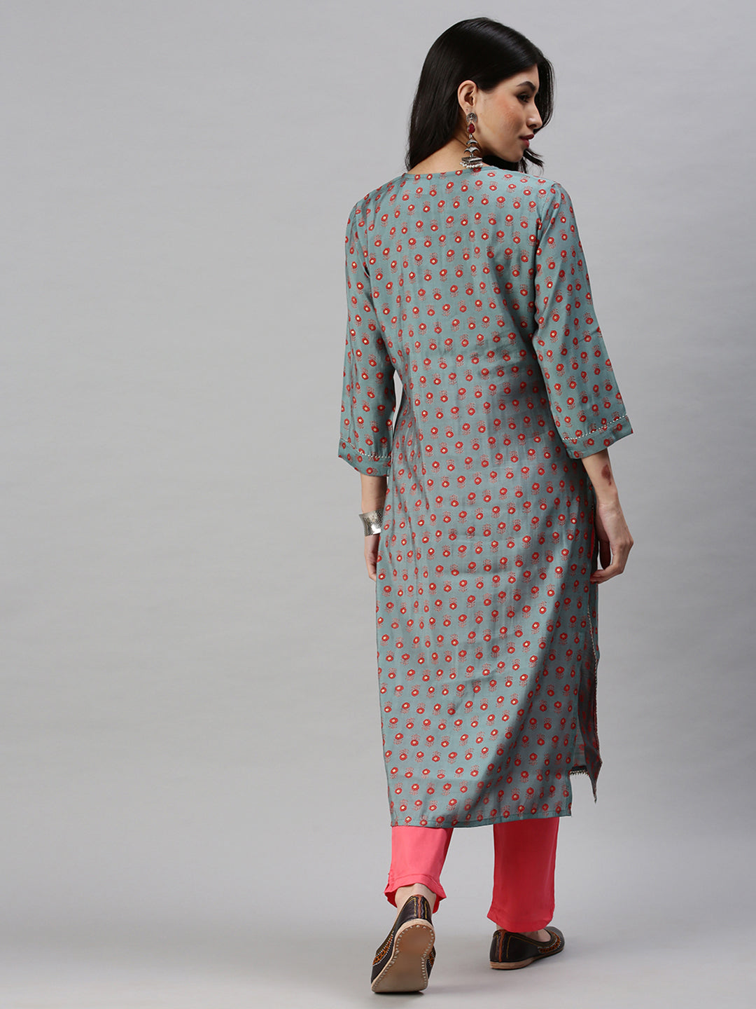 Women Straight Blue Printed Kurta and Trousers