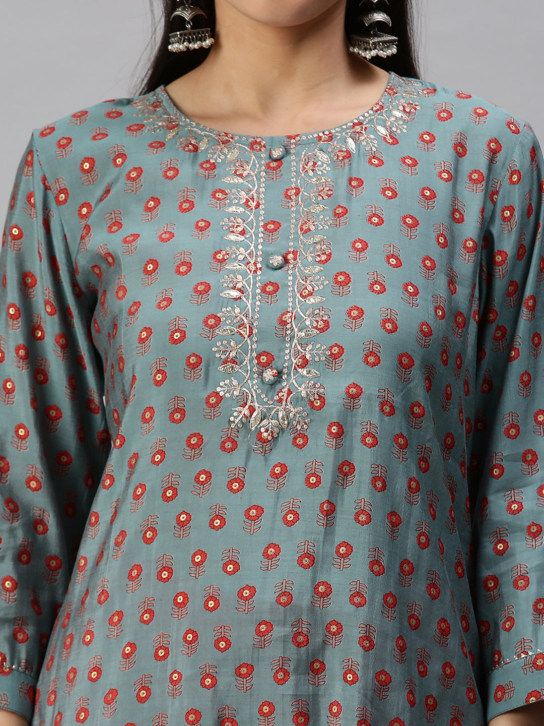 Women Straight Blue Printed Kurta and Trousers