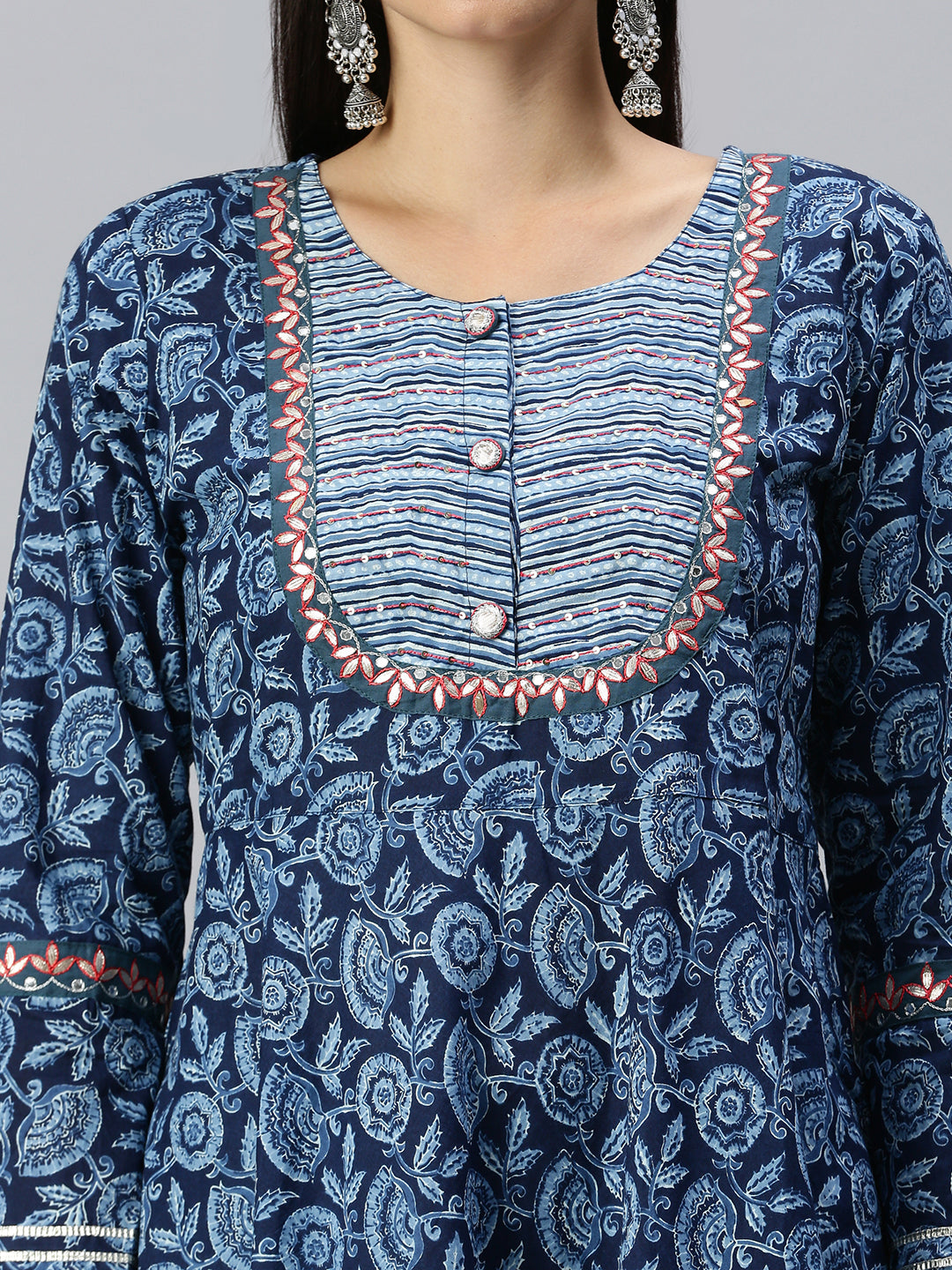 Women A-Line Blue Printed Kurti and Sharara Comes with Dupatta