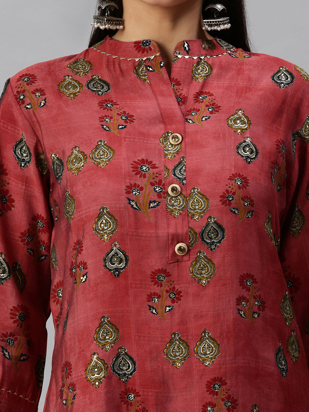 Women Straight Magenta Printed Kurta and Trousers