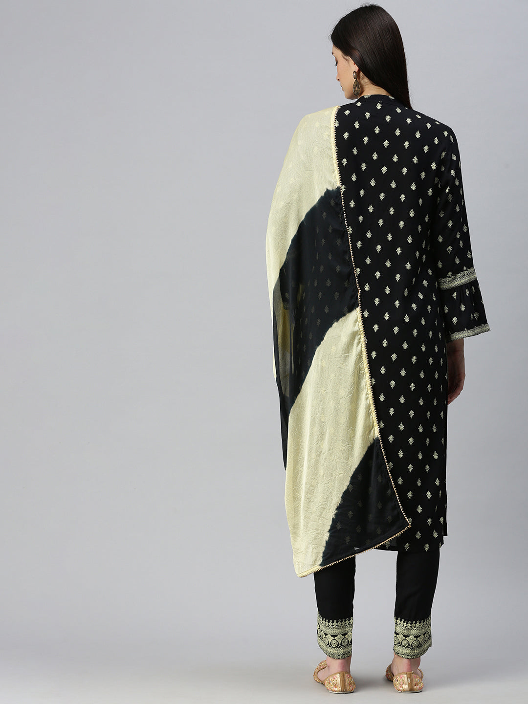 Women Straight Black Printed Kurta and Palazzos Comes with Dupatta