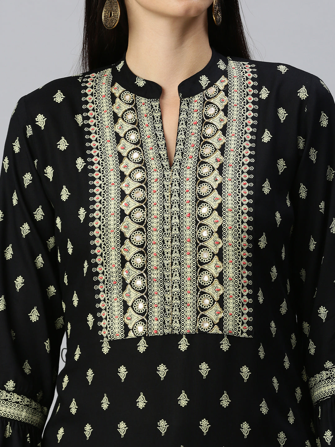 Women Straight Black Printed Kurta and Palazzos Comes with Dupatta