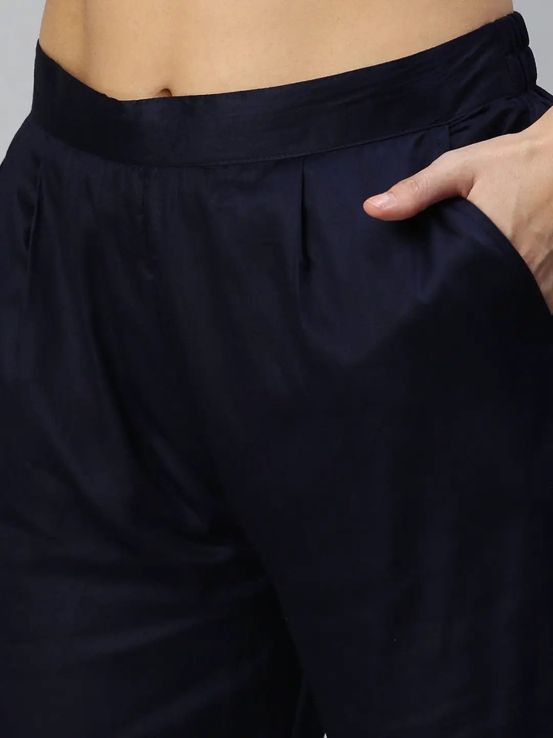 Women's Straight Navy Blue Printed Kurta and Trousers Comes with Dupatta