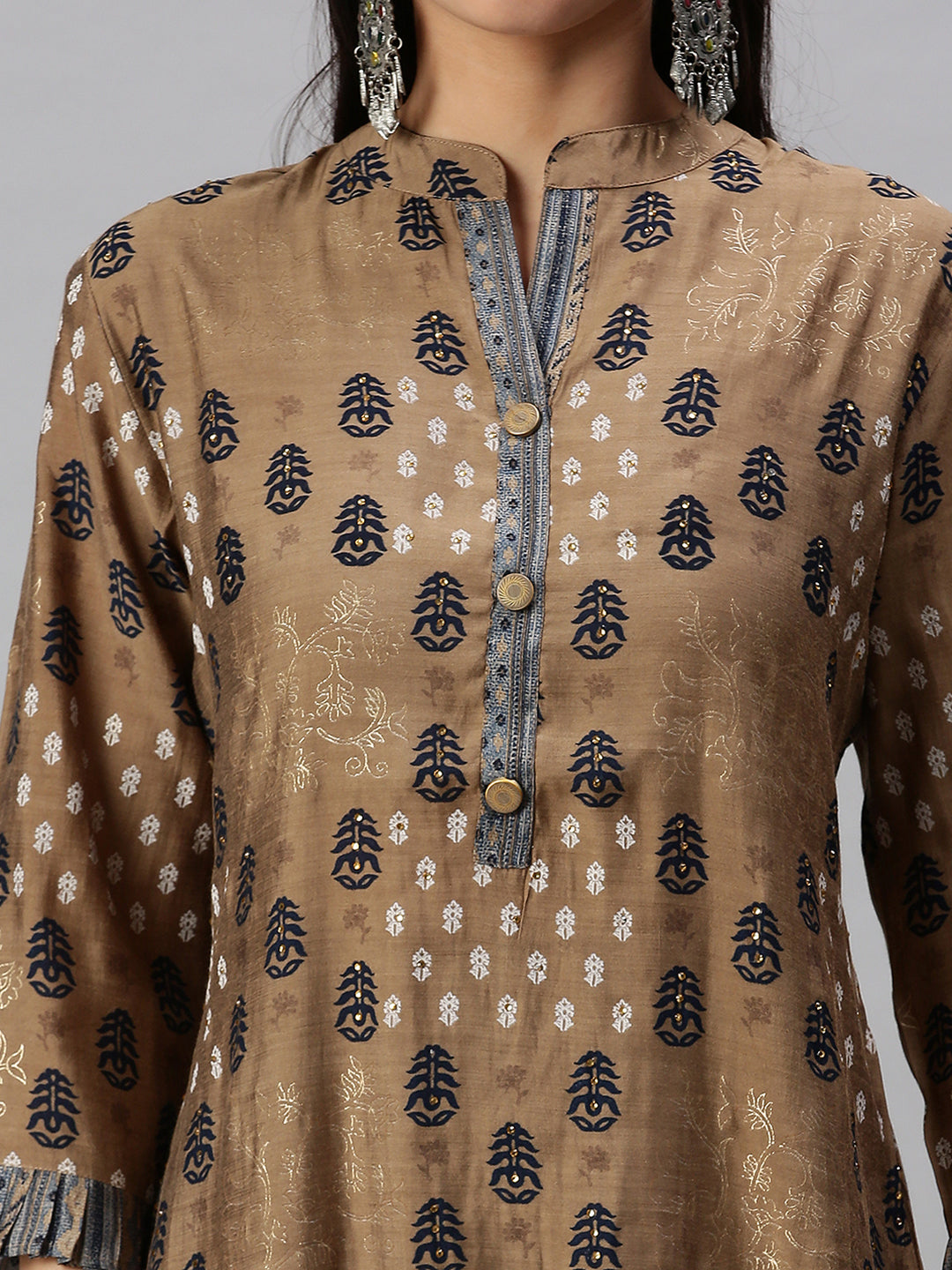 Women Straight Brown Printed Kurta and Palazzos