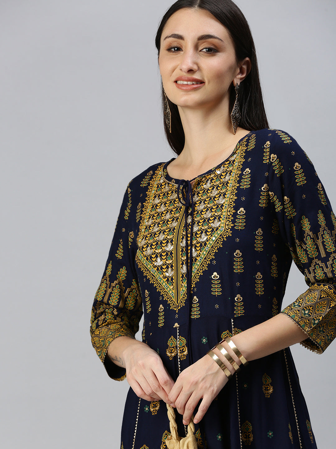 Women Printed Navy Blue Anarkali Kurta