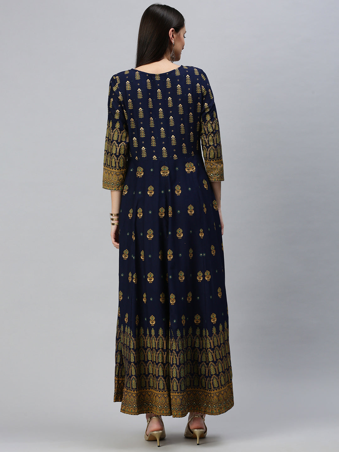 Women Printed Navy Blue Anarkali Kurta