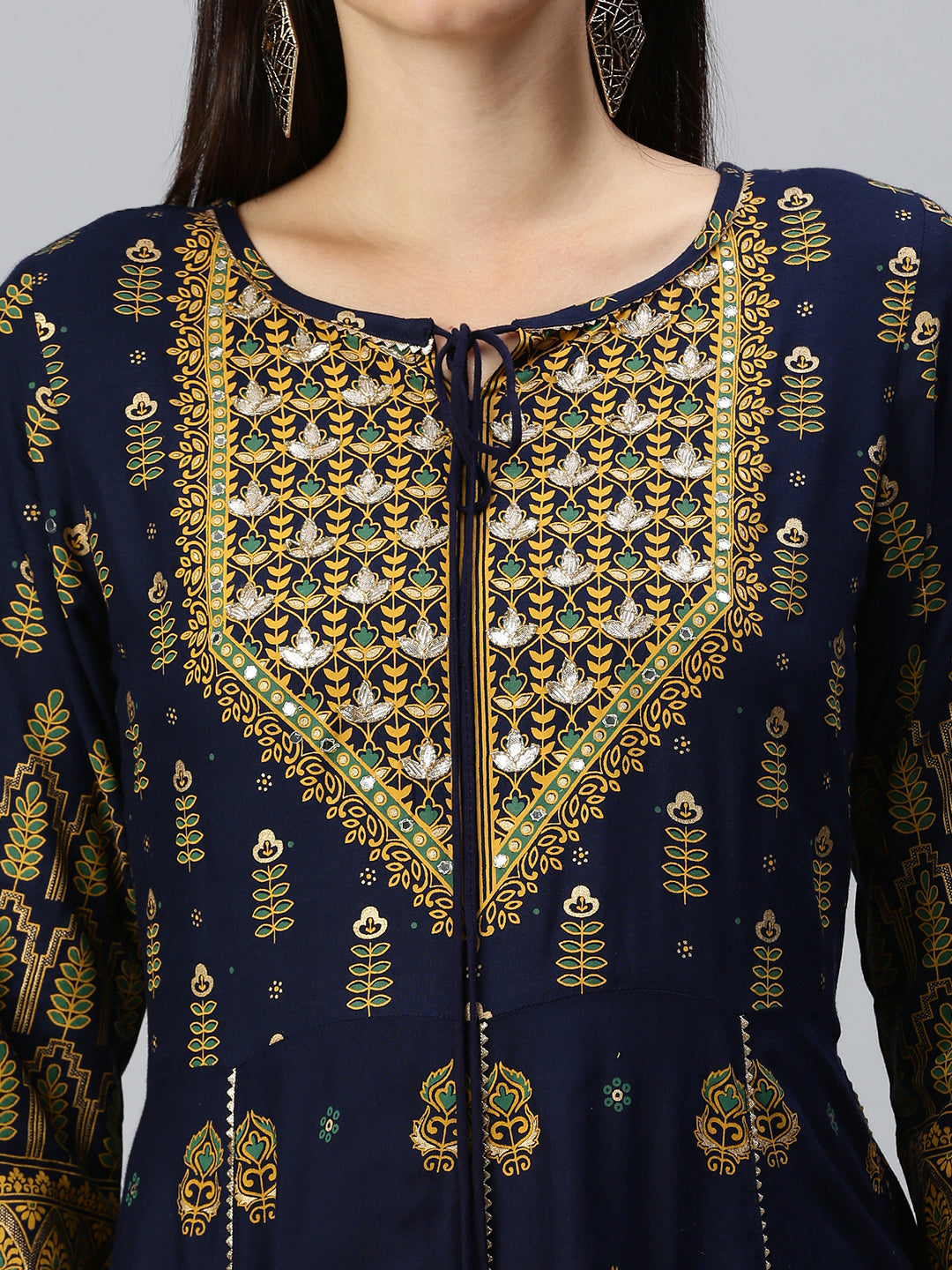 Women Printed Navy Blue Anarkali Kurta