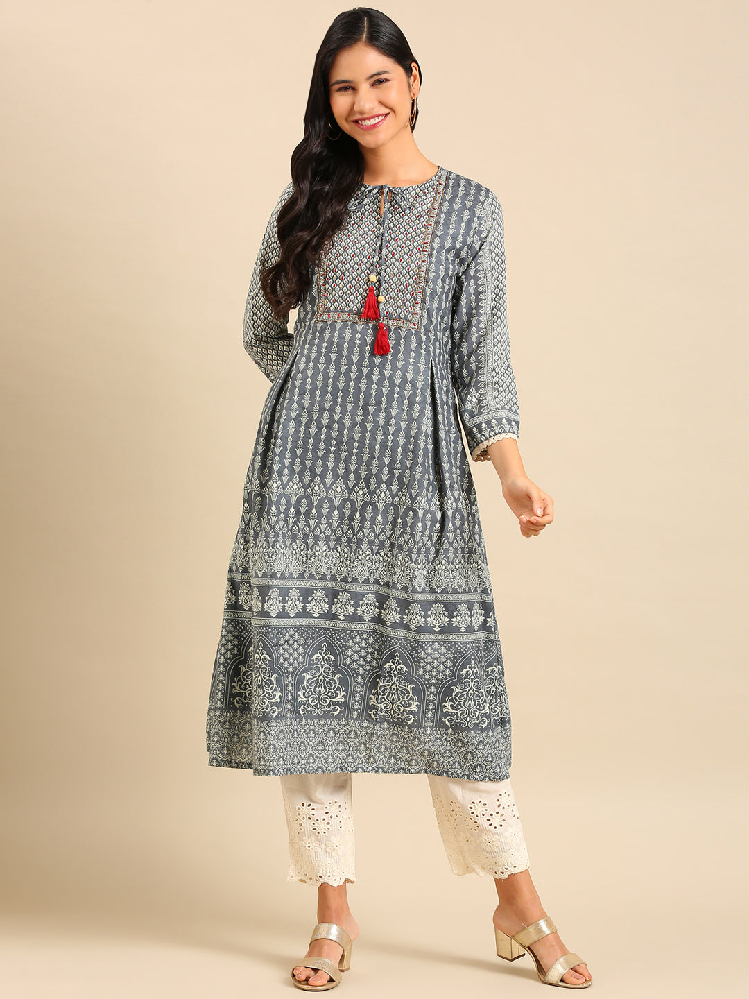 Women Graphic Grey A-Line Kurta Set